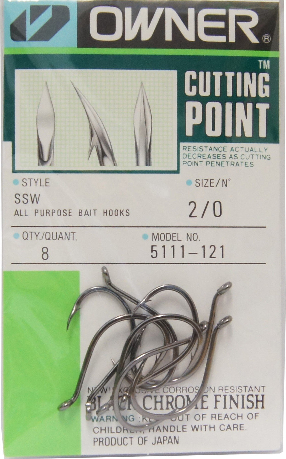Owner Cutting Point hook Black #2 ideal for walleye and tarpon