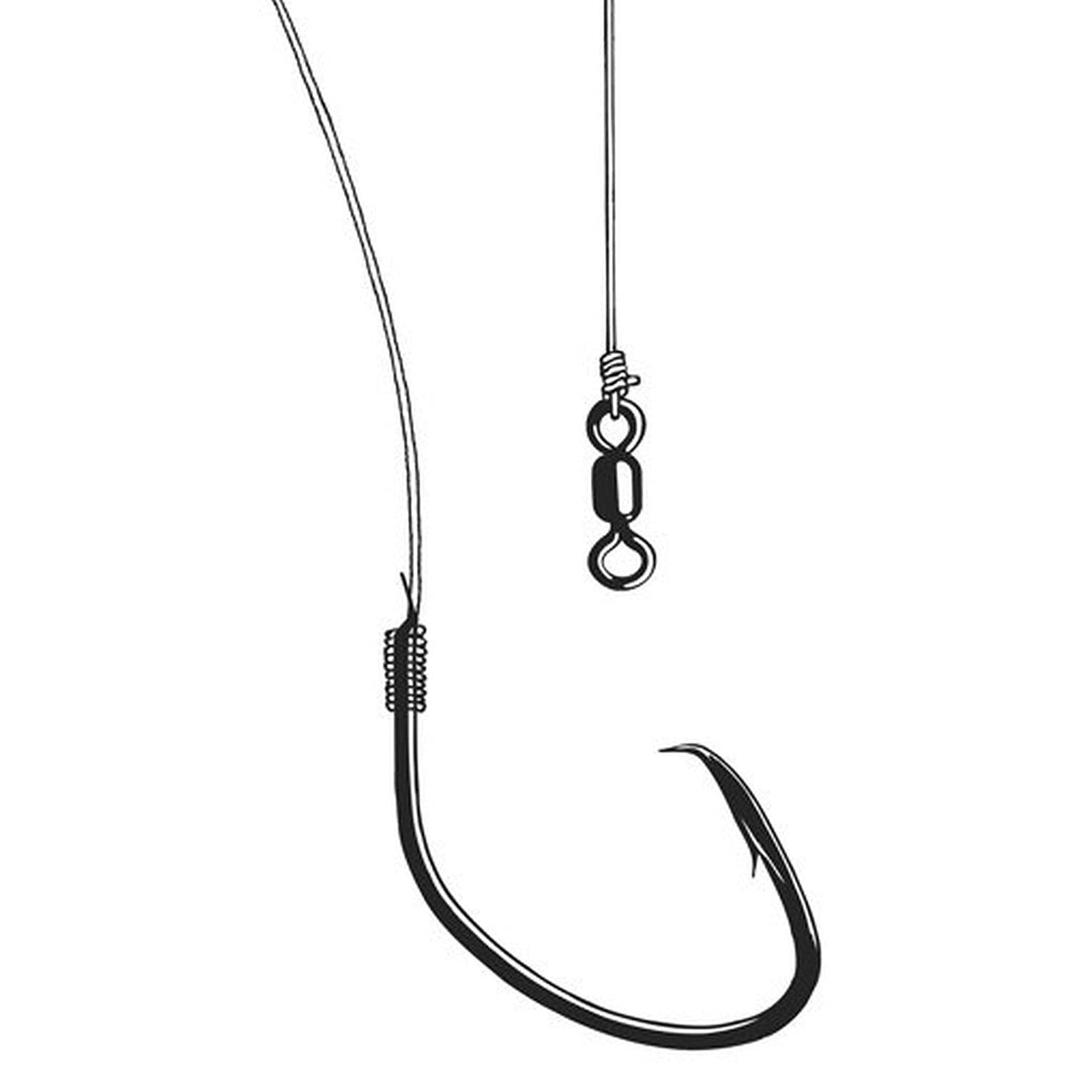 Owner Ghost fluorocarbon leader with Mutu Light circle hook for clear-water finesse.