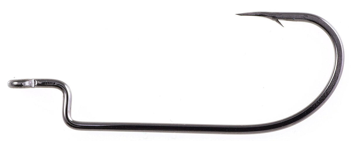 Owner silver offset shank wide-gap worm hook 4/0 for secure bass hookups in heavy cover