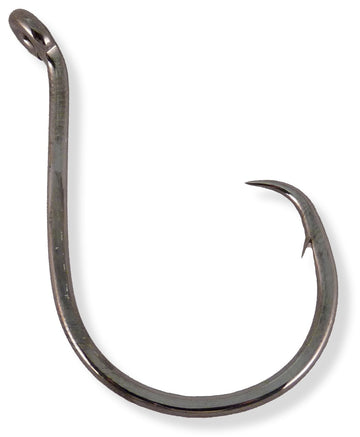 Owner SSW Circle Pack 10/0 up-eye hook with hangnail point in black chrome finish, durable design.