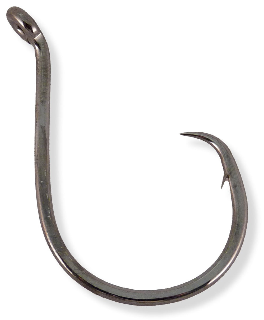 Owner SSW Circle Pack 10/0 up-eye hook with hangnail point in black chrome finish, durable design.