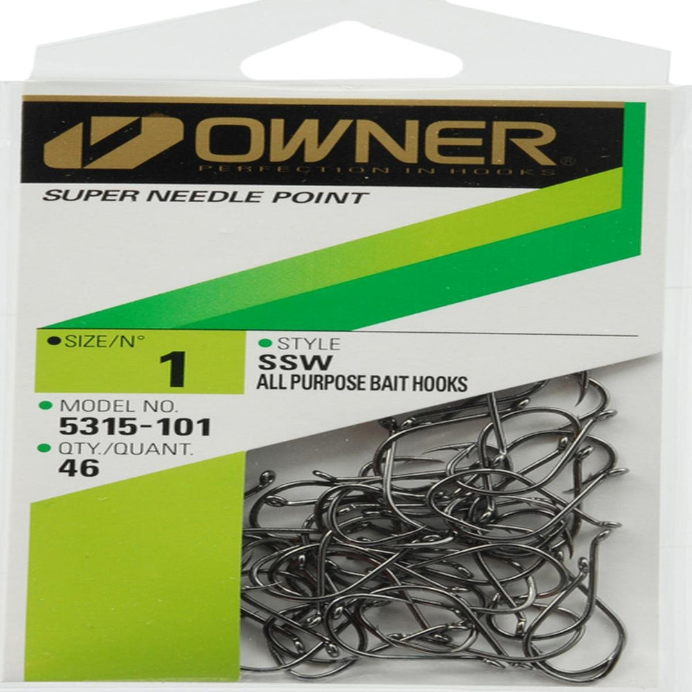 Owner SSW black needle point hook for precise baiting of nightcrawlers and minnows