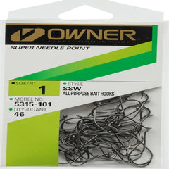 Owner SSW black needle point hook for precise baiting of nightcrawlers and minnows