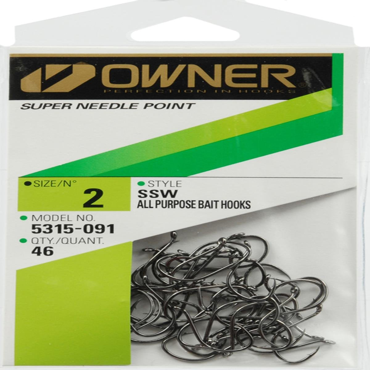 Owner SSW black #2 needle point hook pro pack for precise baiting and rigging.