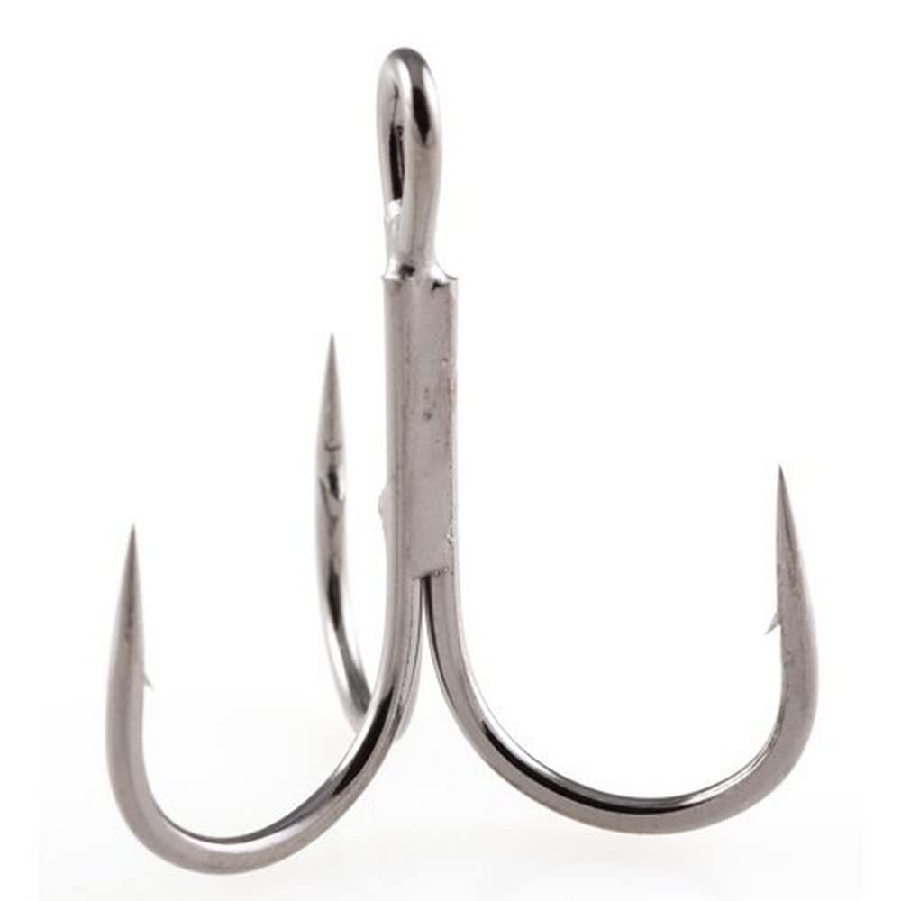 Owner Stinger-36 Treble Hook closeup showing durable black chrome finish for ice fishing lures.