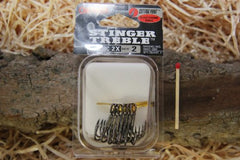 Owner Stinger-41 treble hooks close-up showing cutting points for strong setup