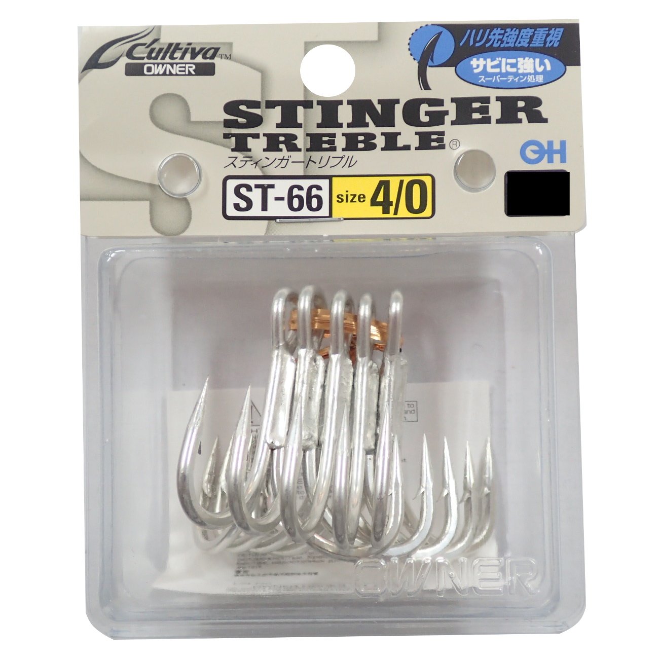 Owner Triple Hook Stinger 4/0 silver for saltwater big fish; improved bite and hold after hookup.