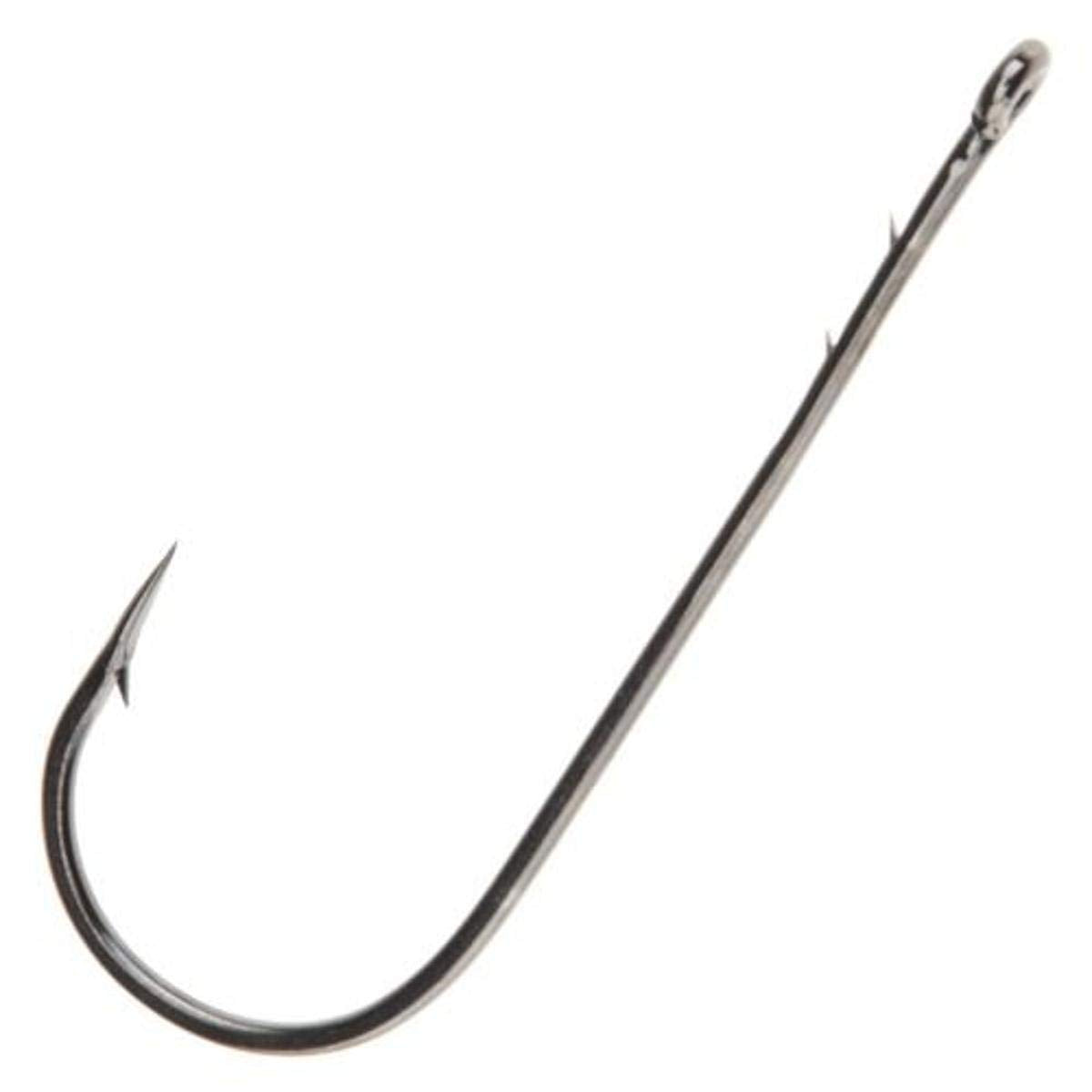 Owner worm hook straight shank close-up, 4/0 size, ideal for secure worm rigs in bass fishing