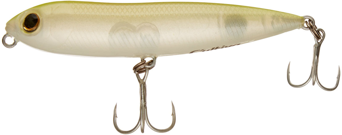 Owner Zip'n Ziggy bait in Ivory Chartreuse triggers topwater bass action.