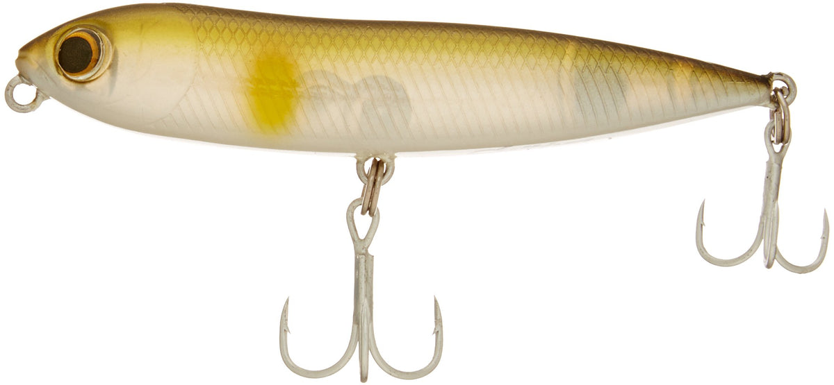 Owner Zip'n Ziggy bait topwater lure highlighting an arched body for bass strikes.