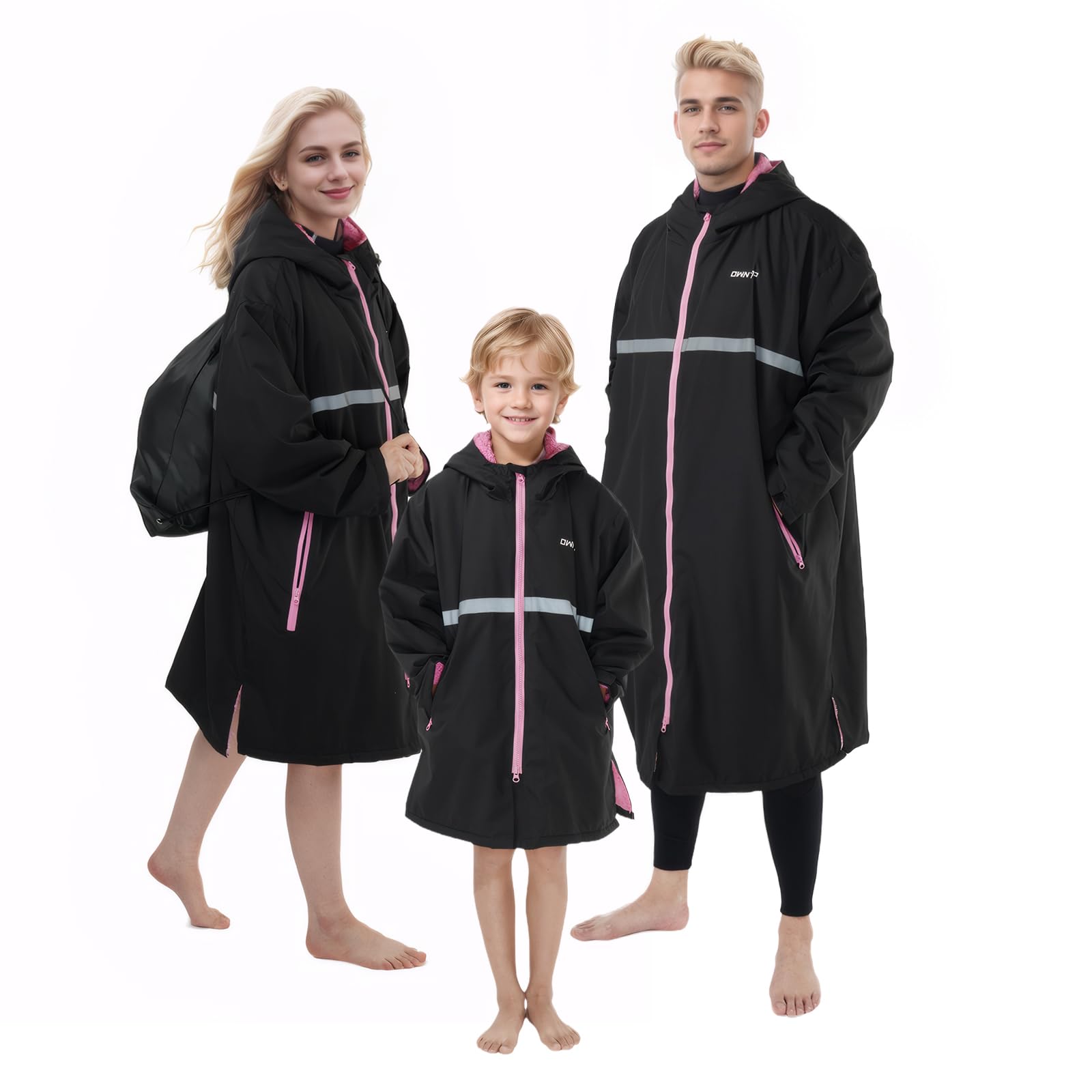 Owntop swim parka front view showing roomy changing space for easy wardrobe swap.