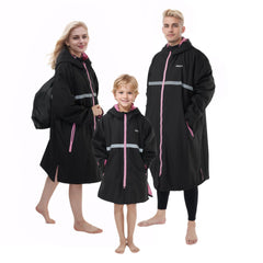 Owntop swim parka front view showing roomy changing space for easy wardrobe swap.