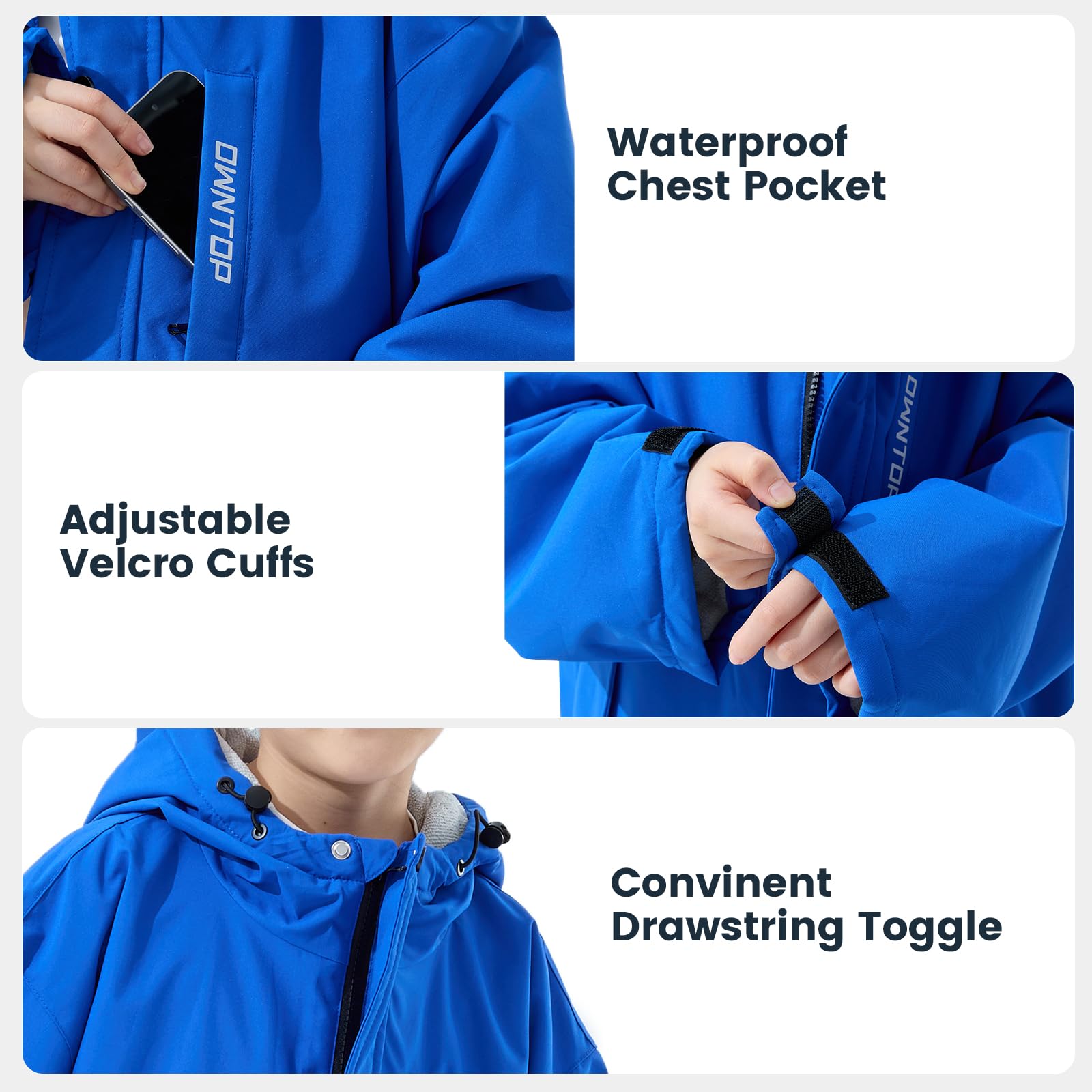 Owntop Swim Parka two-way zipper enables flexible venting and movement.