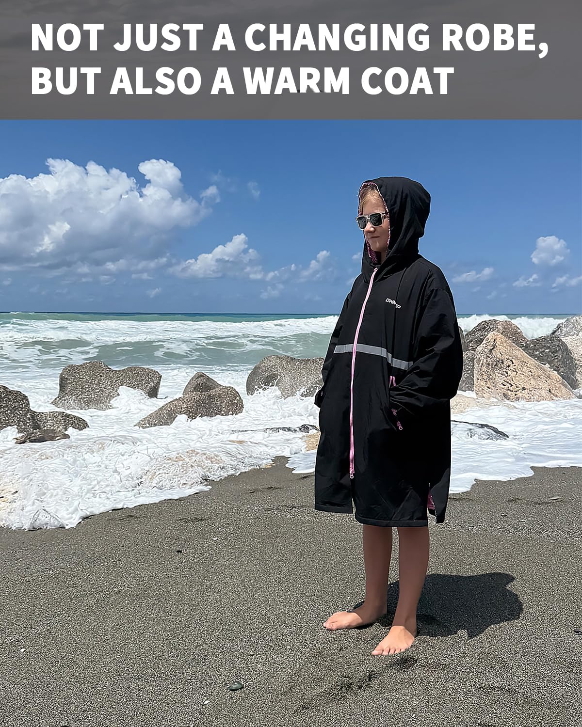Owntop swim parka plush lining providing warm, soft comfort on cool days.