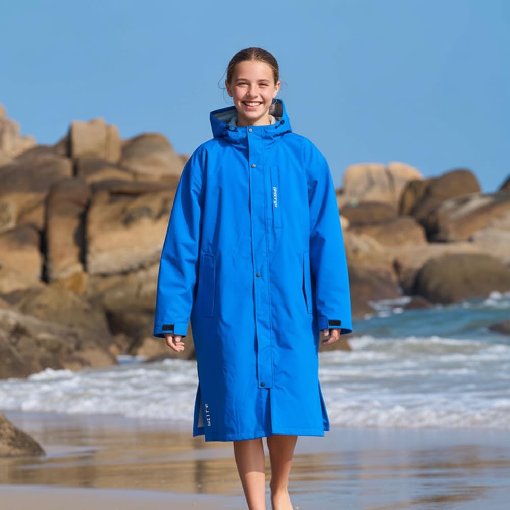 Owntop Swim Parka waterproof outer shell showing windproof protection near shore