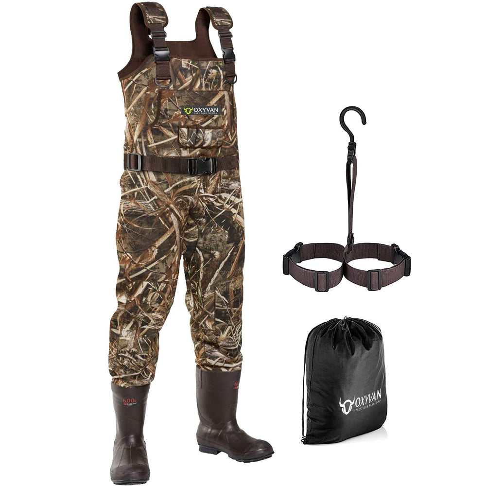 OXYVAN duck hunting waders in Realtree MAX5 camo keep you dry in wet cover.