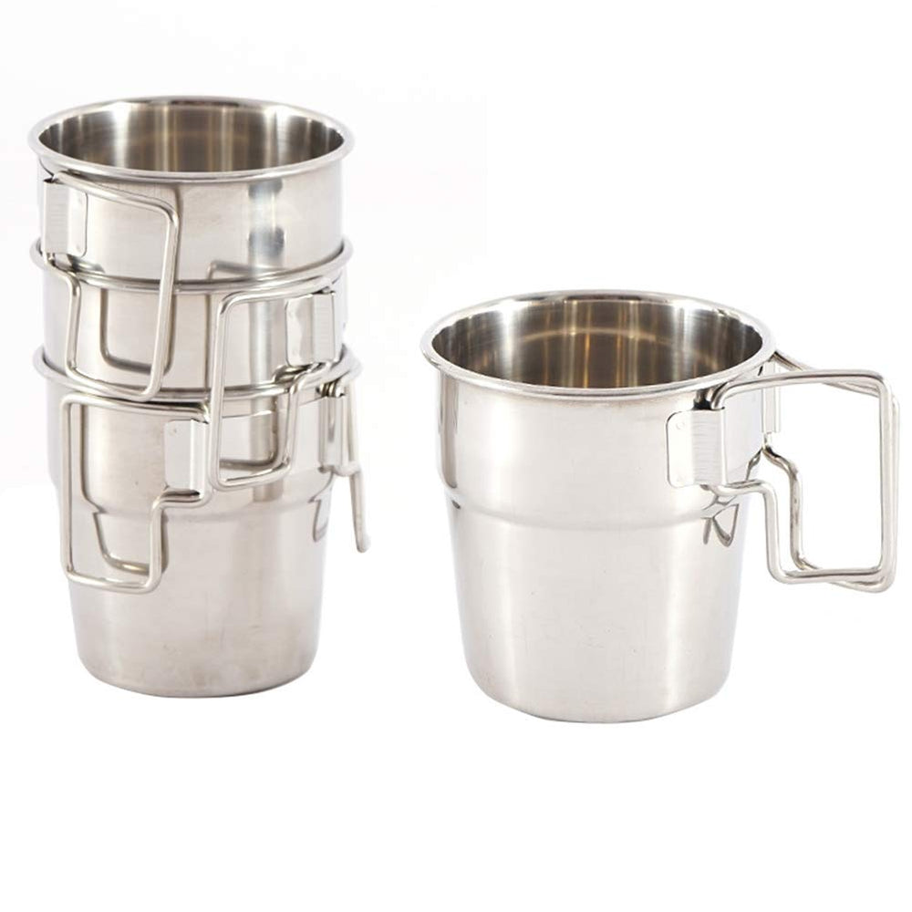 Oyria Doherty stackable camping cups with folding handle for easy backpacking.