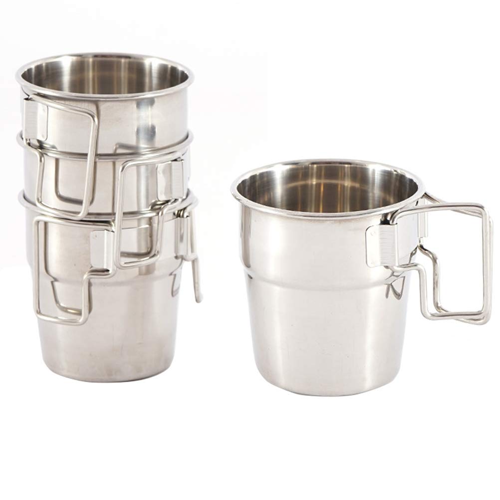 Oyria Doherty stackable camping cups with folding handle for easy backpacking.