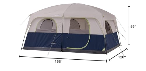 Ozark Trail 10-Person Cabin Tent use at dusk demonstrating shelter stability