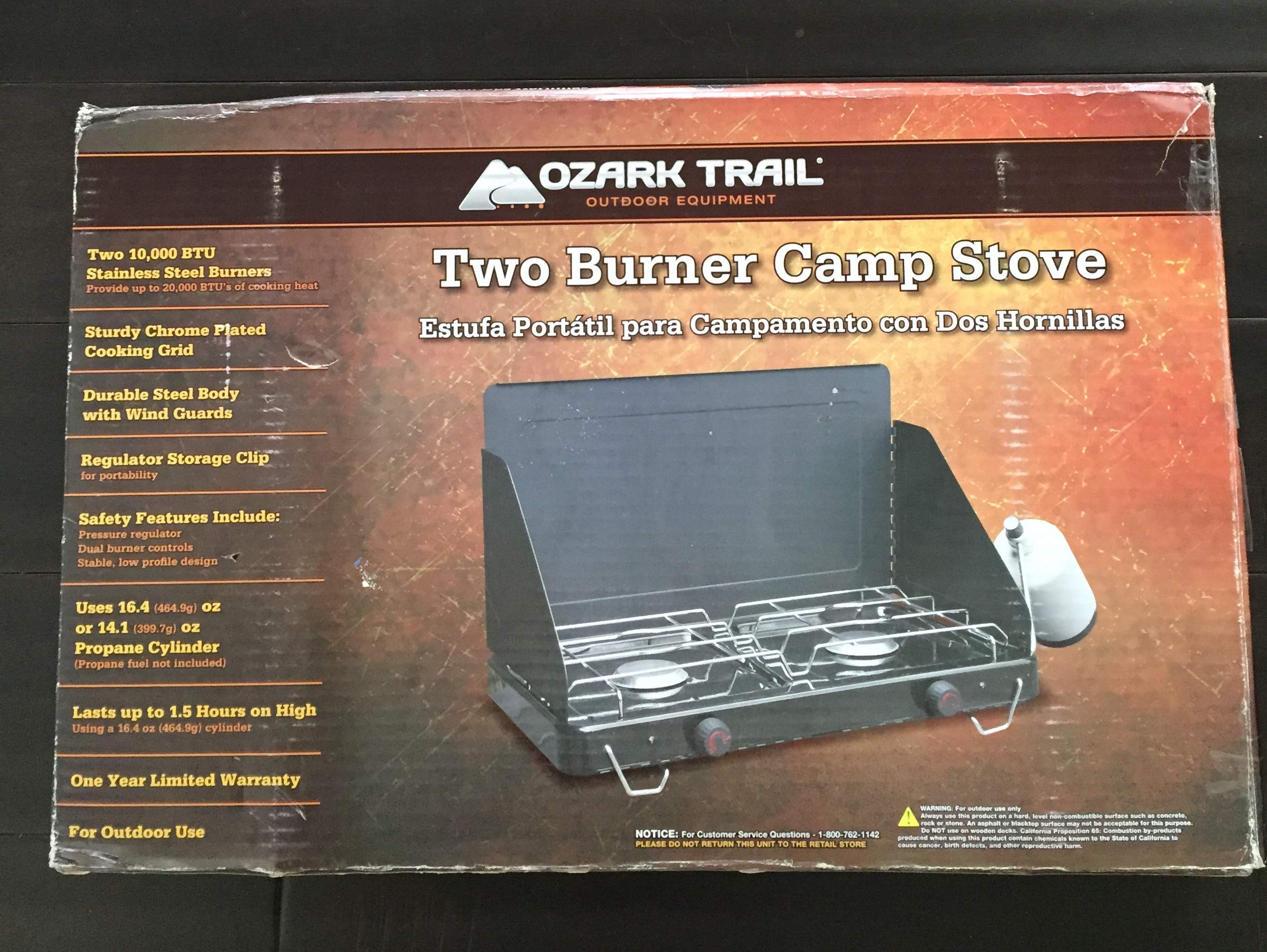 Ozark Trail 2 Burner Camp Stove cooking surface, ideal for large pots during camping trips