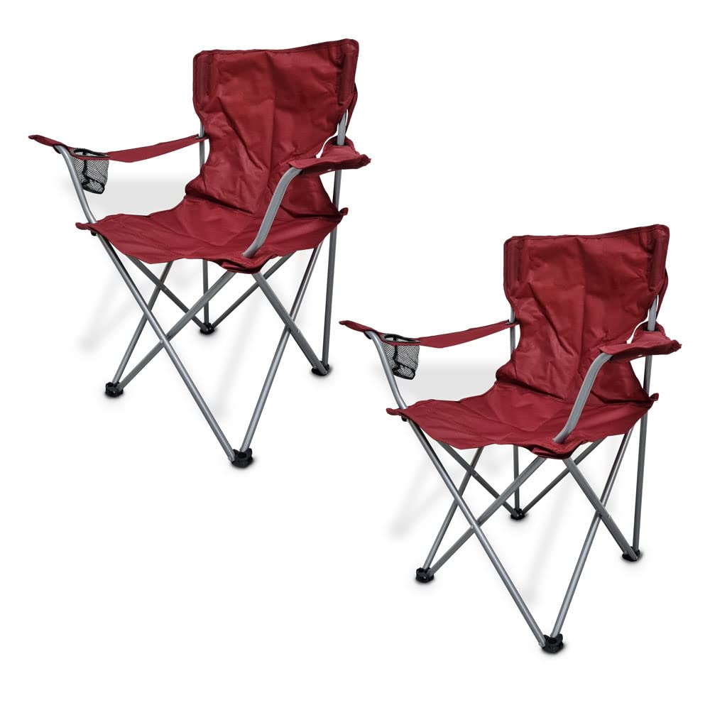 Ozark Trail folding chair red, front view, comfy outdoor seating for camping or events.