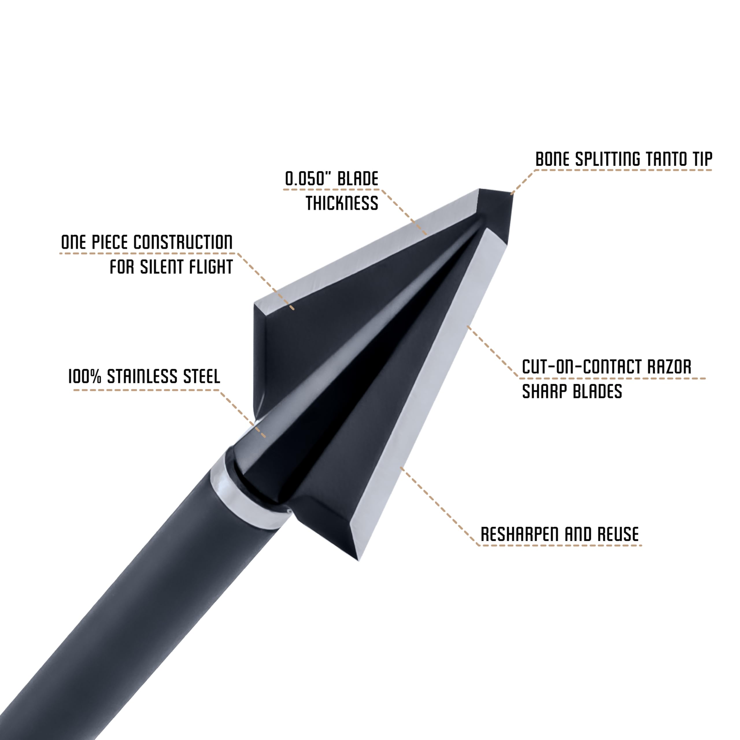 OZCUT Elite 150gr broadhead stainless-steel close-up emphasizing durability.