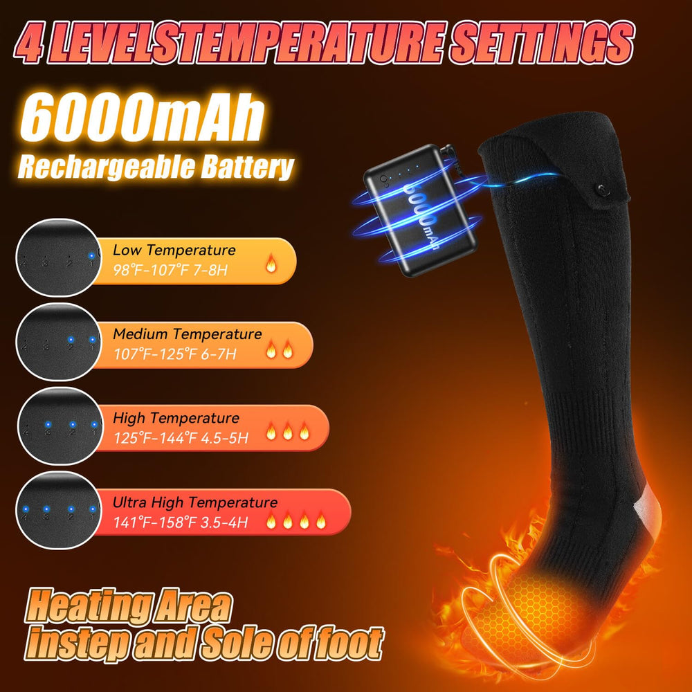 OZERO heated socks showing 360 degree heating for full foot warmth