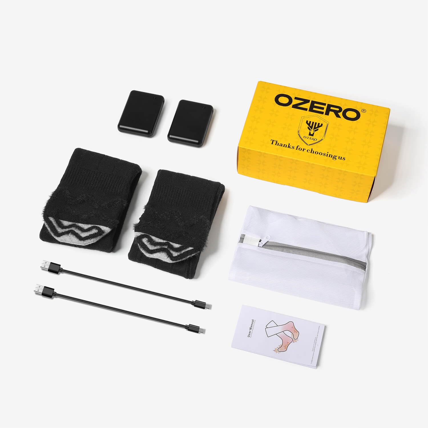 OZERO heated socks suited for camping, skiing, and hiking in cold weather