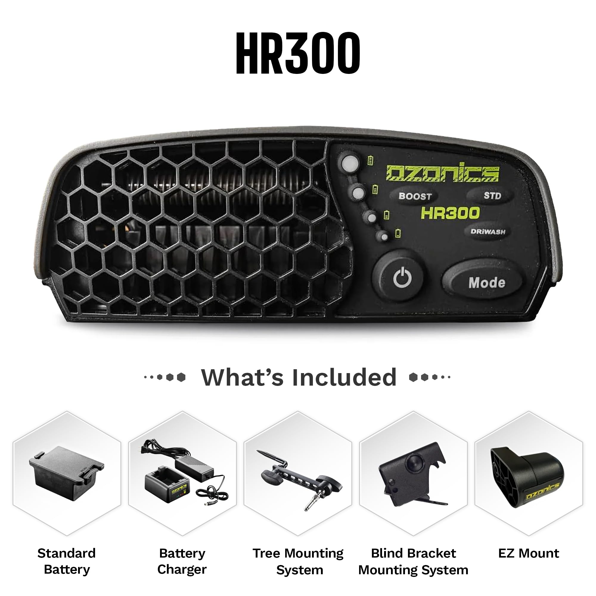 Ozonics HR300 boost mode activation for field-ready odor reduction.