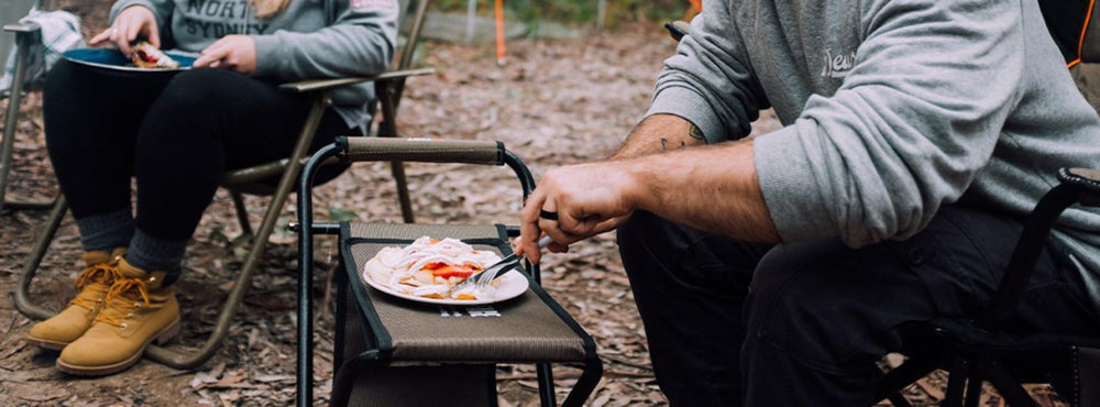 OzTent Sidekick table surface provides stable space for meals or gear.