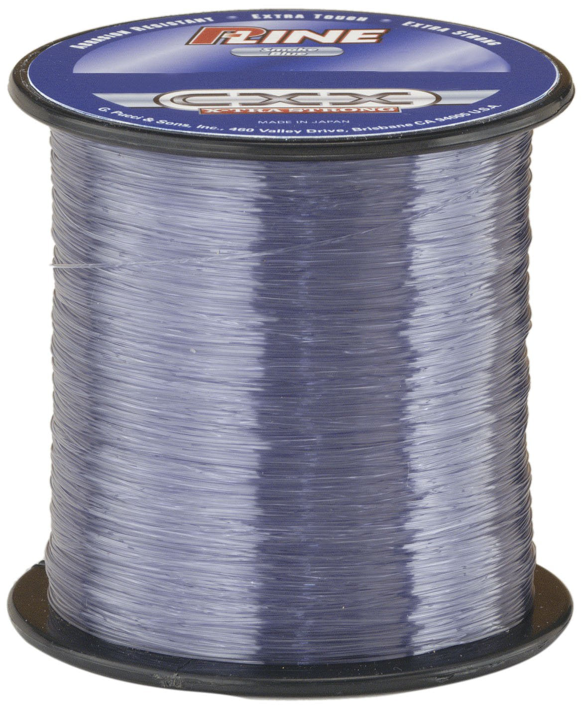 P-Line CXX-Xtra Strong 600-yard spool in Smoke Blue, showing abrasion resistance