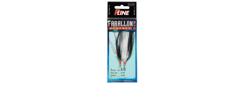P-Line Farallon Feather 2 HK 5/0 White/Black for vertical jigging in saltwater.