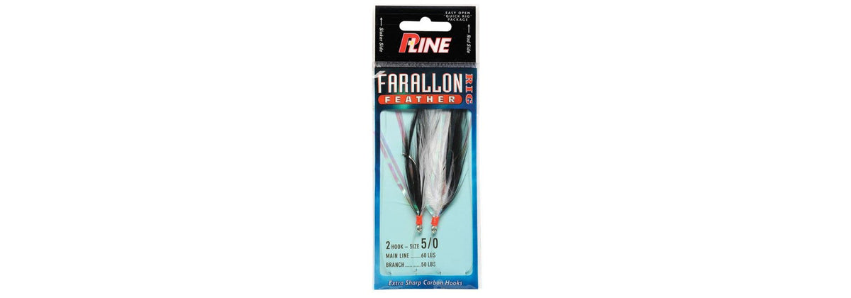 P-Line Farallon Feather 2 HK 5/0 White/Black for vertical jigging in saltwater.
