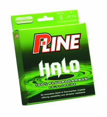 P-Line Halo Co-Fluoride Mist Green fishing line spool for versatile lake, river, and inshore fishing.