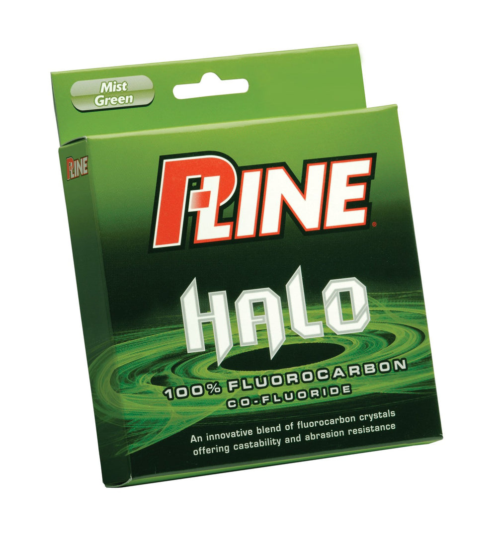P-Line Halo Co-Fluoride Mist Green fishing line, nearly invisible underwater with fast sink