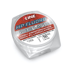 P-Line HP-Fluoro ice fishing line on spool highlighting invisibility and cold-weather performance
