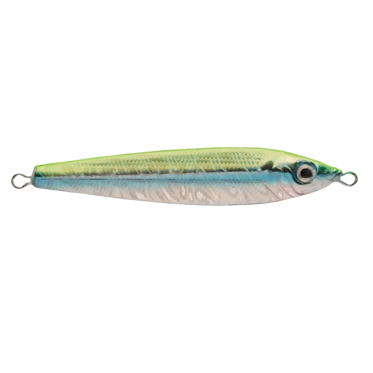 P-Line Laser Minnow in chartreuse-silver-blue, lifelike holographic finish attracts strikes.
