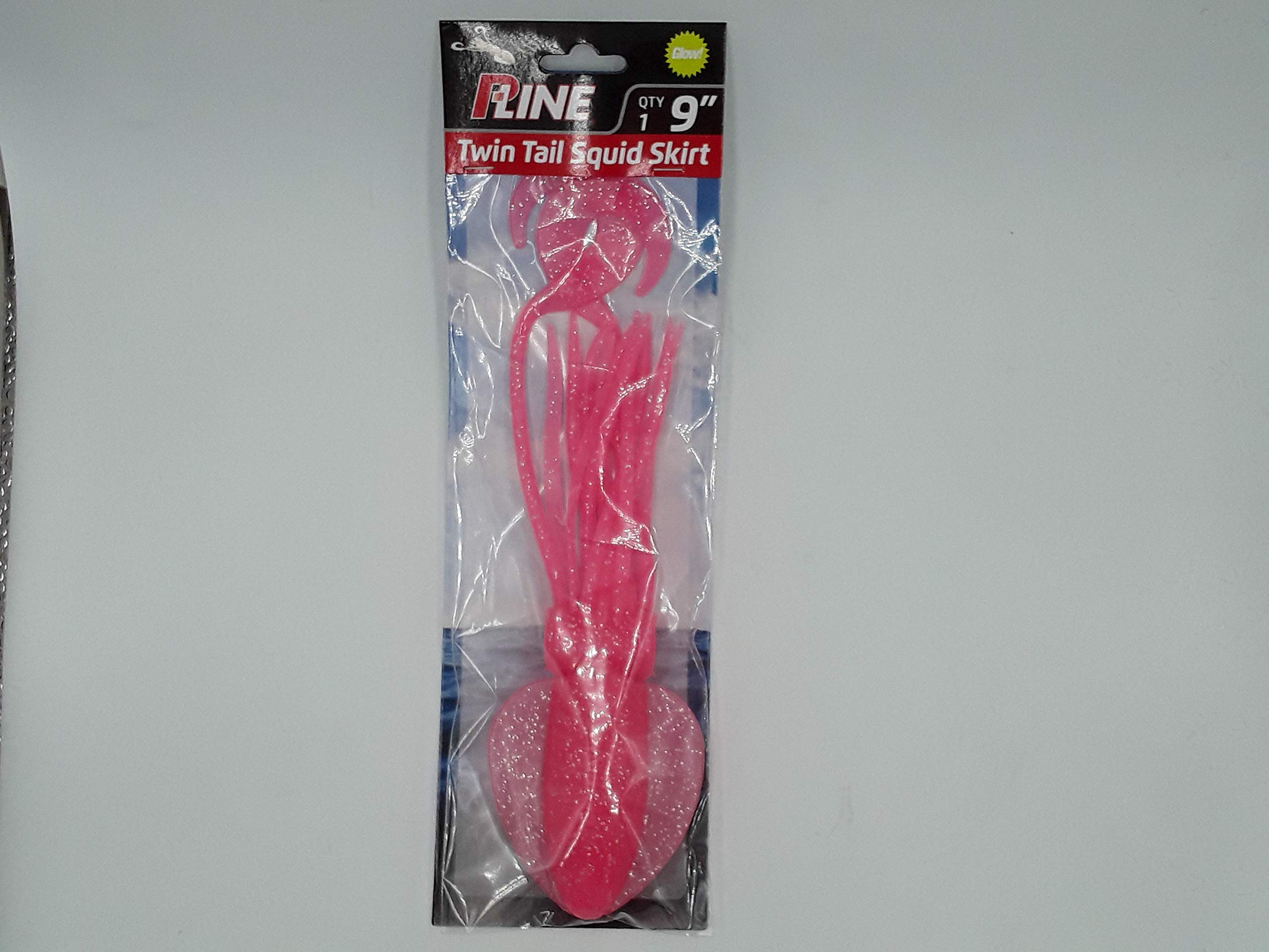 P-Line PTTS90-310 Twin Tail Squid 9in Pink Glow Glitter for bottom and pelagic fishing.