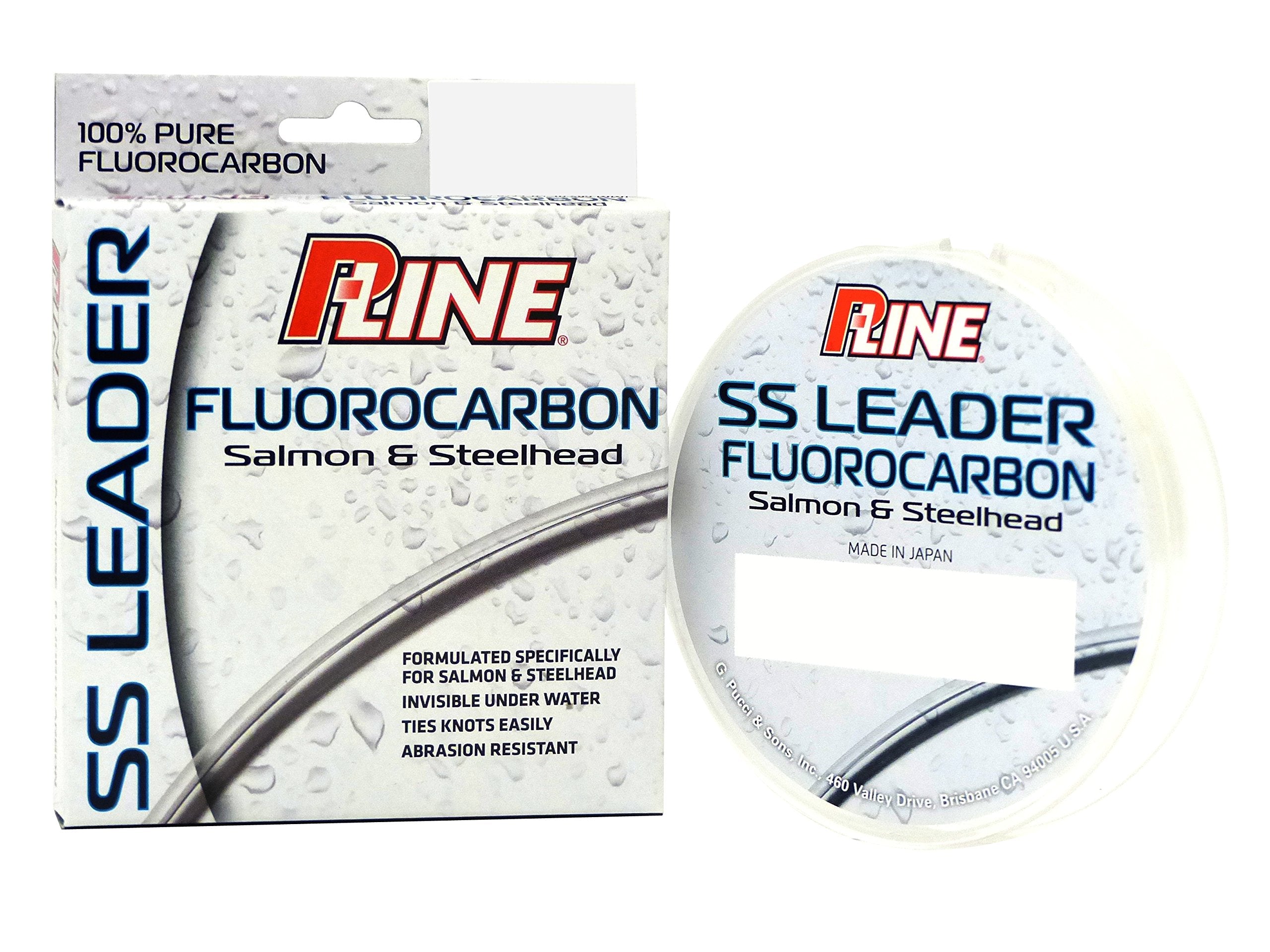 P-Line Salmon/Steelhead SS fluorocarbon leader in clear 40 lb for stealthy salmon and steelhead setups.