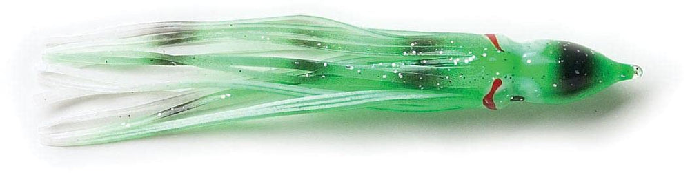 P-Line Sunrise Squid 5-pack closeup showing bright green mackerel hue for casting stability.