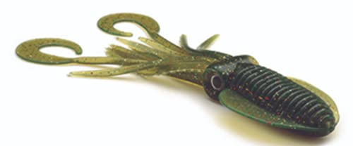 P-Line Twin Tail Squid 4.5in Motor Oil Multi Glitter lure for versatile saltwater fishing.
