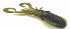 P-Line Twin Tail Squid 4.5in Motor Oil Multi Glitter lure for versatile saltwater fishing.