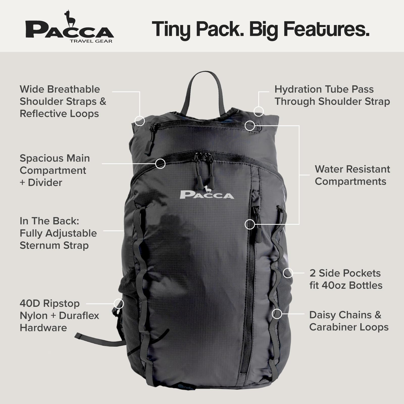 Pacca Onda ripstop nylon with DWR coating protects gear in misty conditions.