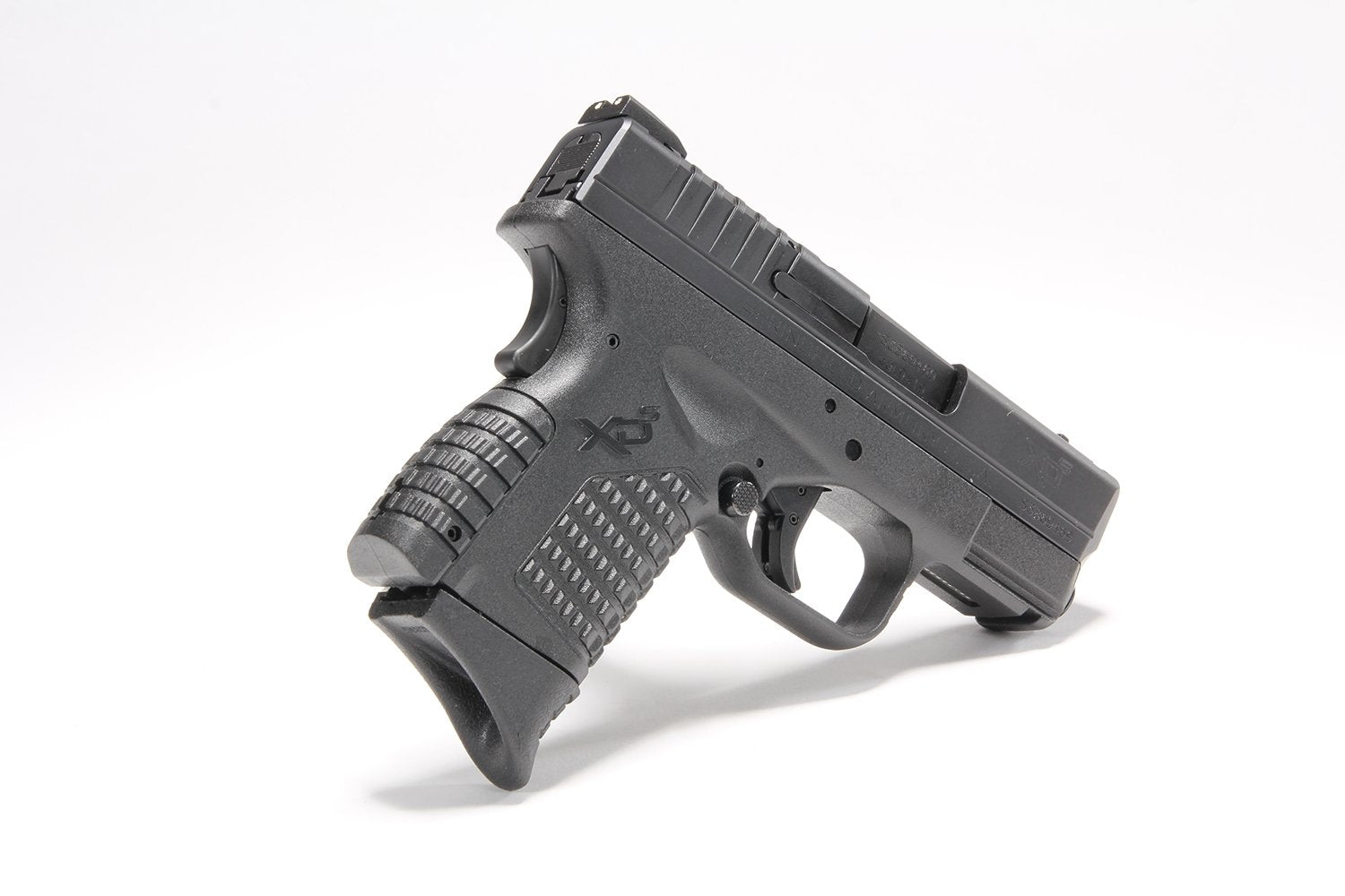 Pachmayr Springfield XD-S grip extender in hand for better handling.