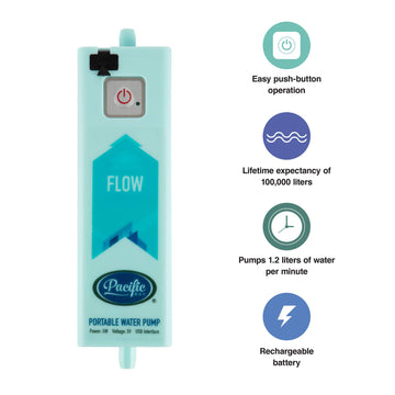 Pacific Bay pump with rechargeable battery for quick power on camping trips.