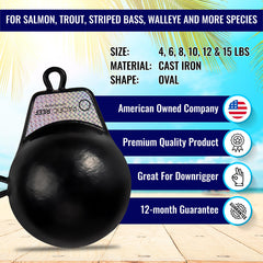 PacificReef downrigger weight 8lb vinyl-coated ball enhances salmon trolling.