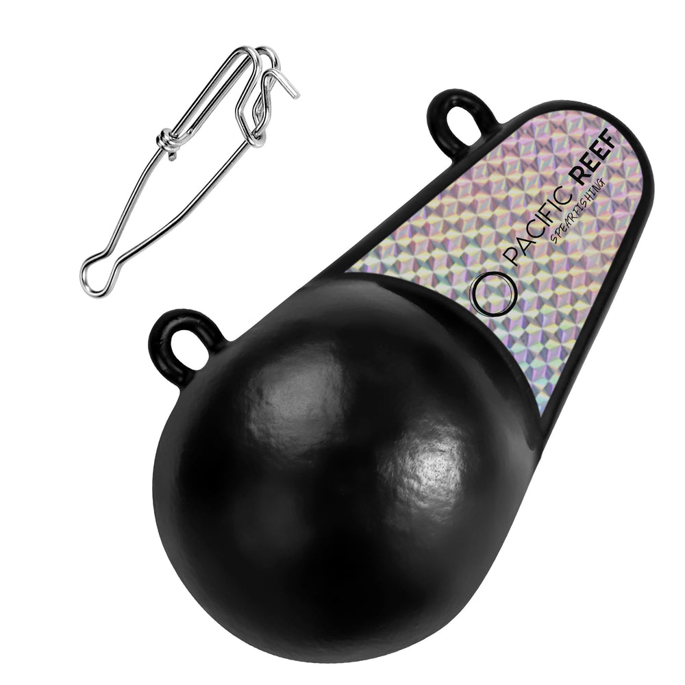 PacificReef downrigger weight with fin-coated ball — reflective tape boosts visibility for salmon and trout.