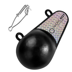 PacificReef Downrigger Weight Oval side view showing quick-release clip