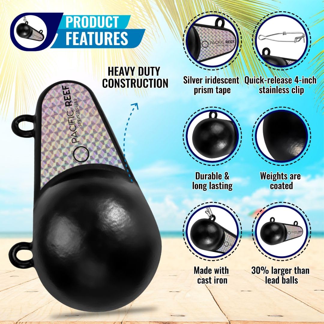 PacificReef Downrigger Weight Oval with reflective tape for salmon attraction