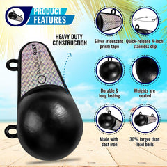 PacificReef Downrigger Weight Oval with reflective tape for salmon attraction